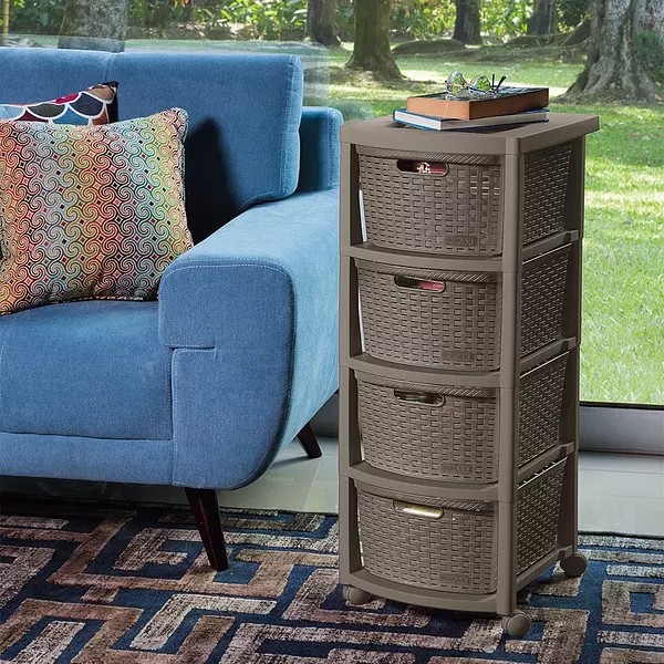 Cajonero Rimax Apariencia Rattan 4 Gavetas Altas Mocca
