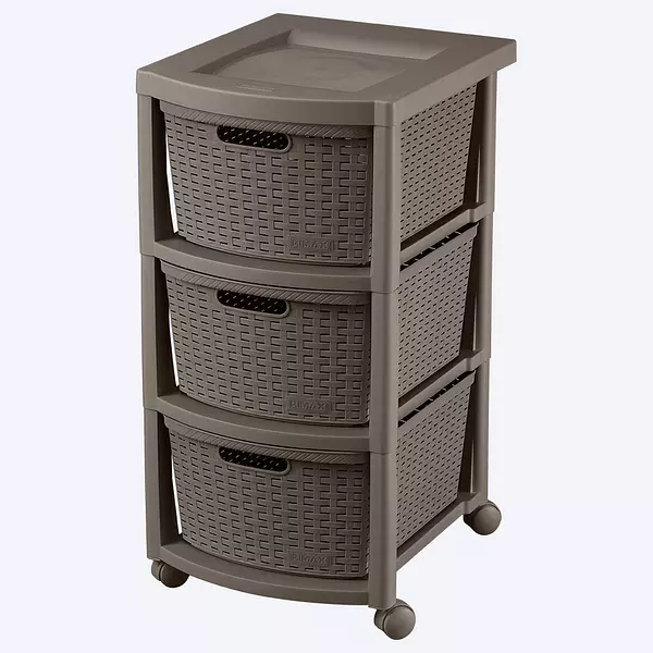 Cajonero Rimax Apariencia Rattan 3 Gavetas Altas Mocca