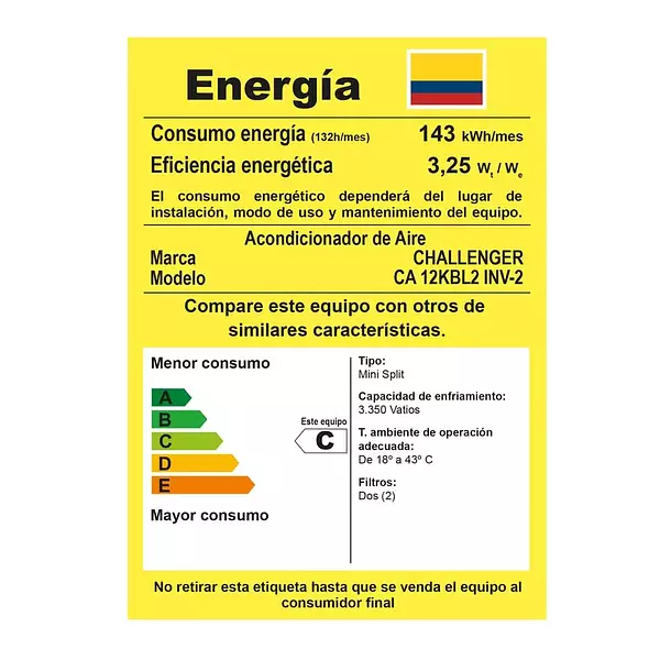 Aire Acondicionado Split Challenger 12000 A 220 Inv Ac12k