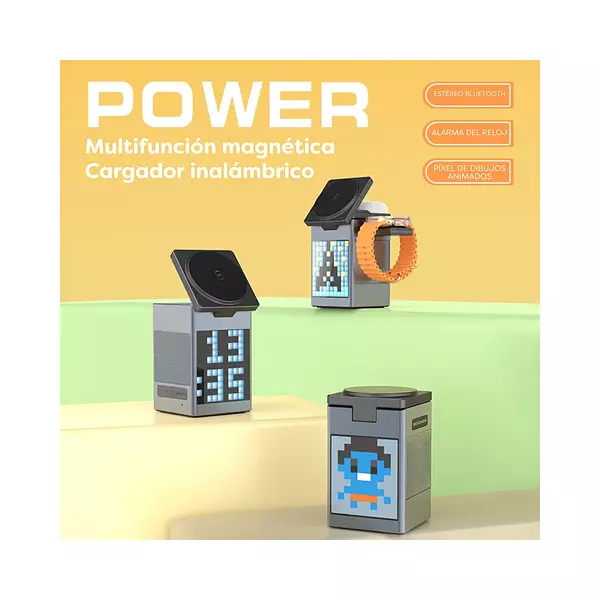 Cargador Inalámbrico Magnético 3 En 1 Con Altavoz Bluetooth