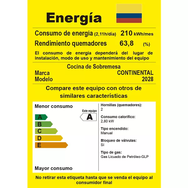 Estufa Sobremesa 2 Puestos Esmaltada Gas Propano Ref. 2028