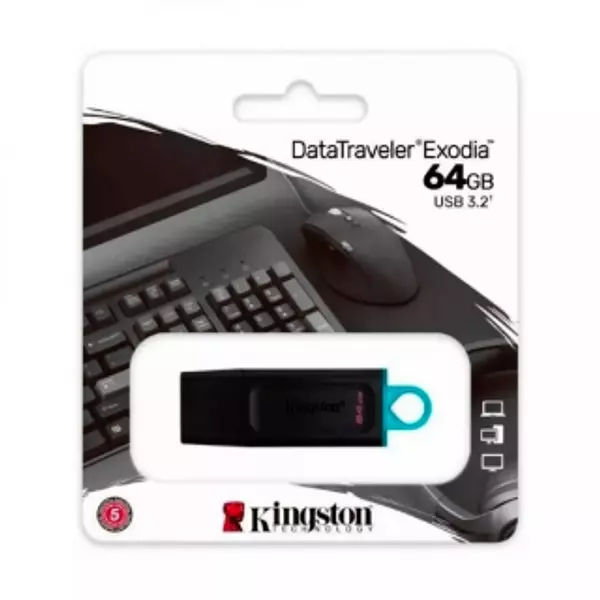 MEMORIA USB 64 GB KINGSTON PLASTICO NEGRO EXODIA