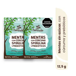Mentas Sin Azúcar Con Cúrcuma - Spirulina - Prebióticos