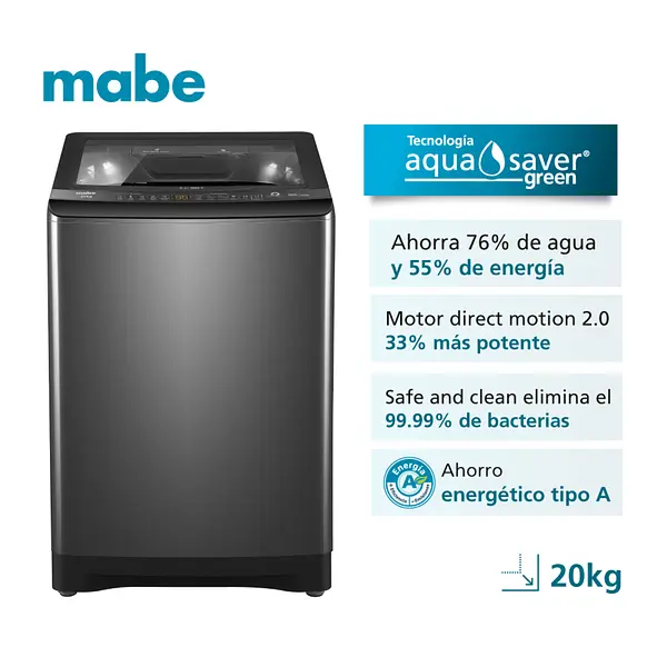 Lavadora Maba Aqua Saver Green 20 Kg Diamond Gray