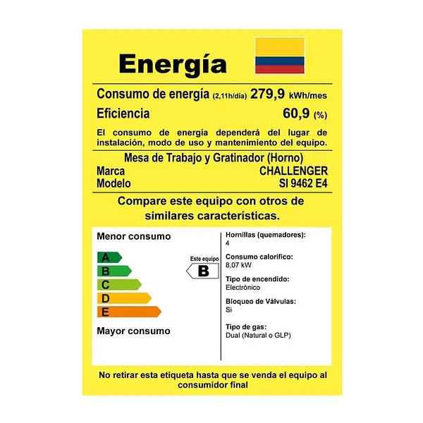 Estufa Challenger Con Horno Inox 60 Cm 4 Puestos Gas Propano